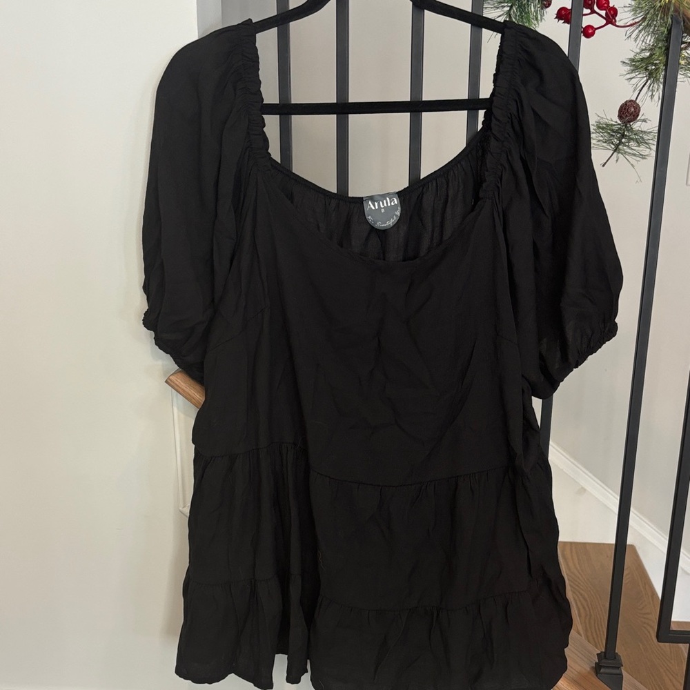 ARULA Women's Black Tiered Blouse 2X